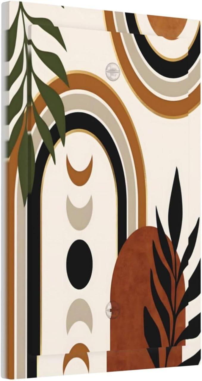 Boho Mid Century Arch Plant Leaves Sun Moon Light Switch Cover Plate 1 Gang No Device Blank Electrical Wall Plates Faceplate Decorative Switch Plate Covers for Bedroom Living Room Decor