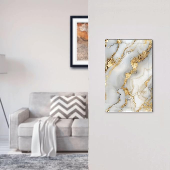 Luxurious White Gold Marble Patterns Abstract Light Switch Cover Plate 1 Gang No Device Blank Electrical Wall Plates Faceplate Decorative Switch Plate Covers for Bathroom Kitchen Decor