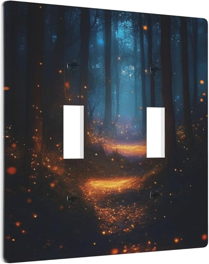 Decorative Art Light Switch Covers Enchanted Glowing Forest 2 Gang Double Toggle Wall Plate Decorative Switchcover Electrical Switchplate for Home Decor
