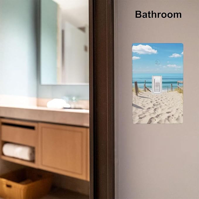 1-Gang Toggle Light Switch Plate, Neutral Coastal Beach Sand & Clouds Printed Wall Plate, Beach Farmhouse Decor for Bathroom, Beach House & Sunroom