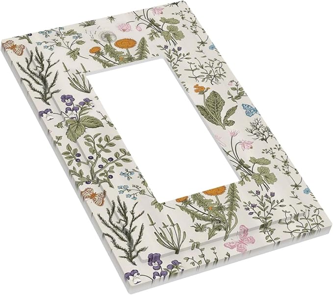 Outlet Covers Boho Floral Vintage Flowers Plants 1 Gang Duplex Light Switch Cover Plate Decorative Wall Plates Electrical Switchplate Receptacle for Bathroom Bedroom Decor（2 Pack）