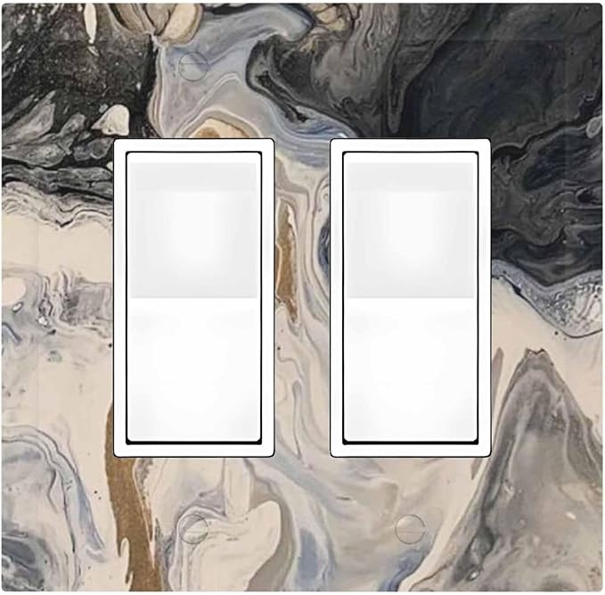 Decorative Outlet Covers Black Gold Swirl Fluid Painting Marble 2 Gang Double Gfci Rocker Electrical Wall Panels Light Switch Cover Plate For Bathroom Kitchen Decor
