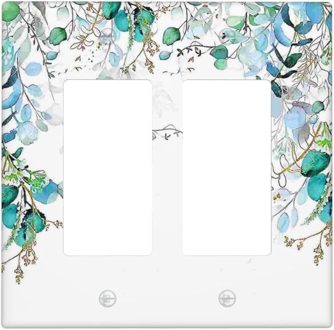 Decorative Outlet Covers Bohemian Green Eucalyptus Leaf Pine Leaves 2 Gang Wall Plate Double Rocker Switch Light Switch Plate Covers Jumbo Dual Electrical GFCI Switch Cover Plate