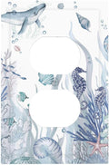 Ocean Themed Coral Seahorse Seashell Starfish Beach Outlet Covers 1 Gang Duplex Light Switch Cover Decorative Switch Plates Electrical Receptacle Faceplate Wall Plate for Bathroom Home Decor