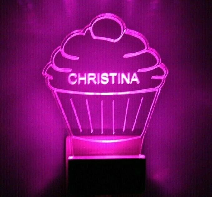 MIRROR MANIA Night Light Multi Color Personalized LED Plug-in, Ultra-Slim Touch Night Light Smart Dusk to Dawn Sensor, Kids Children's Bedroom Kitchen Bathroom Hallway Play Room Variations (Cupcake)