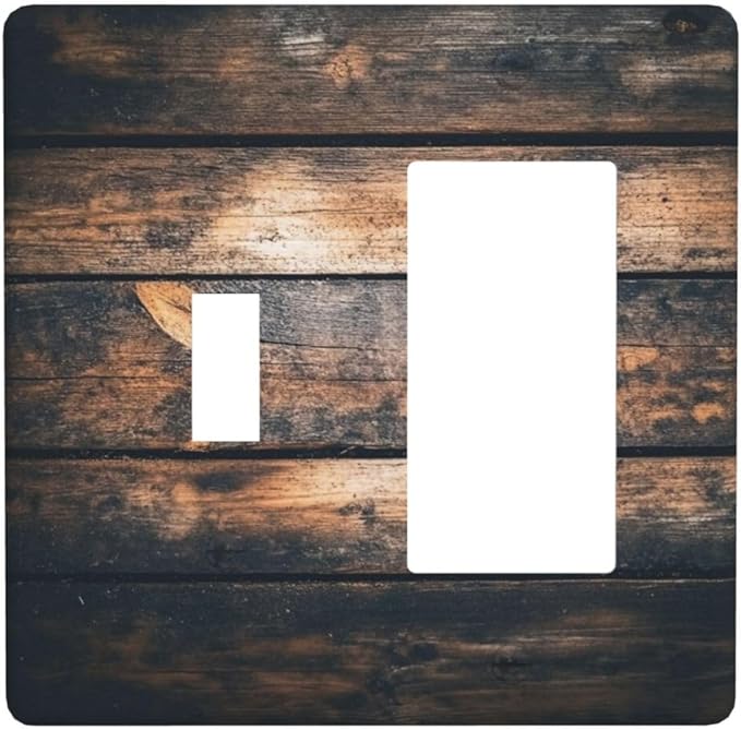 Outlet Covers Brown Vintage Wooden Board Rustic Wood 1 Toggle 1 Rocker Combination Decorative Wall Plate Electrical Switch Plates Light Switch Cover Plate For Farmhouse Cabin Decor