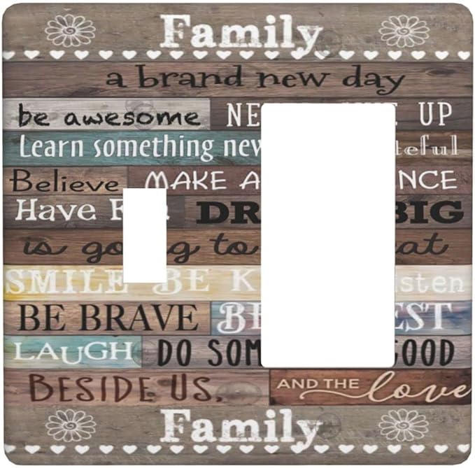 2 Gang 1 Toggle 1 Decorator/Rocker Device Combination Wall Plate Vintage Cabin Barn Farm Office Family Home Inspirational Quotes Rule Standard Size Combo GFCI Receptacle Switchplate Outlet Cover