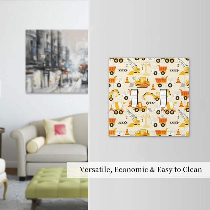 Decorative Light Switch Cover Plate Construction Vehicle Yellow Trucks Diggers 2 Gang Outlet Covers Double Toggle Wall Plates for Electrical Switch Plate Covers Faceplate for Home Decor