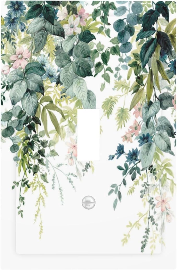 Colorful Plant Flower Sage Eucalyptus Leaves Decorative Light Switch Cover 1 Gang Single Toggle Device Electrical Faceplate Switchplates Decorator Outlet Wall Plate for Bedroom Living Room Decor
