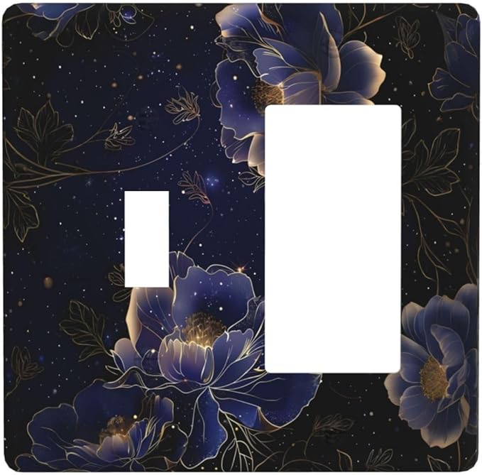 Navy Blue Floral Vintage Flower Dark Watercolor Outlet Covers 1 Toggle 1 Rocker Combination Decorative Wall Plate Electrical Switch Plates Light Switch Cover Plate for Bedroom Living Room Decor