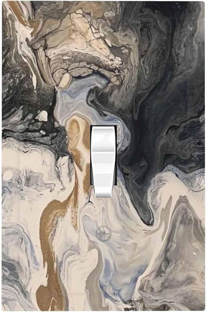 Decorative Light Switch Cover Black Gold Swirl Fluid Painting Marble 1 Gang Single Toggle Device Electrical Faceplate Switchplates Decorator Outlet Wall Plate For Bathroom Kitchen Decor