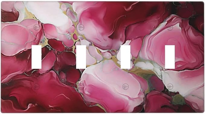 Decorative Light Switch Cover Plate Abstract Luxury Red Gold Marble Textures 4 Gang Wall Plate Oversized Quad Toggle Switch Cover Plate Jumbo Electrical Face Plate for Bedroom Decor