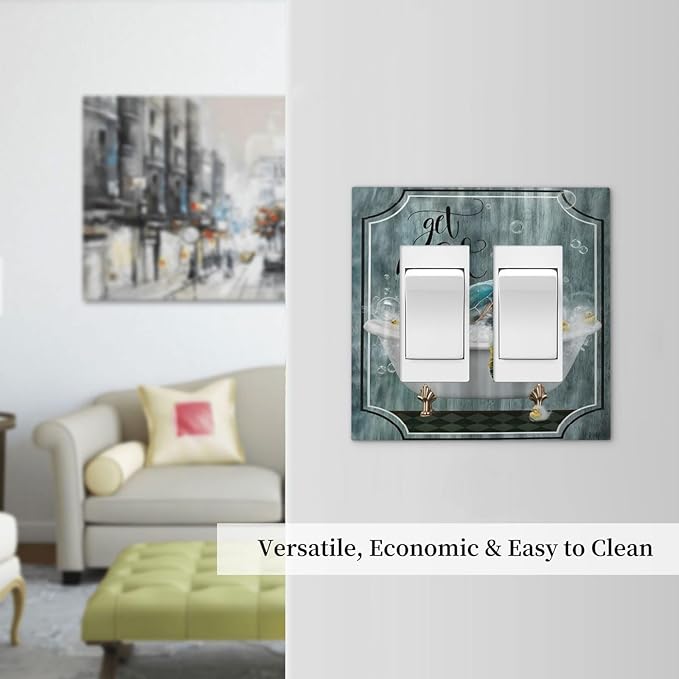 Teal Green Sea Turtle Funny Ocean Vintage Tortoise Beach Theme Decorative Outlet Covers 2 Gang Double Gfci Rocker Electrical Wall Panels Light Switch Cover Plate for Kids Room Bathroom Decor