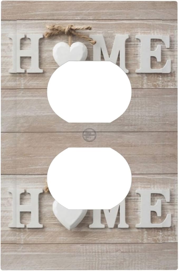 Farmhouse White/Brown Wood Sweet Home 1 Gang Duplex Wall Plate Receptacle Outlet Covers Rustic Vintage Country Wooden Letters Decorative Electrical Dual Device Light Switch Plug Socket Faceplate Cover