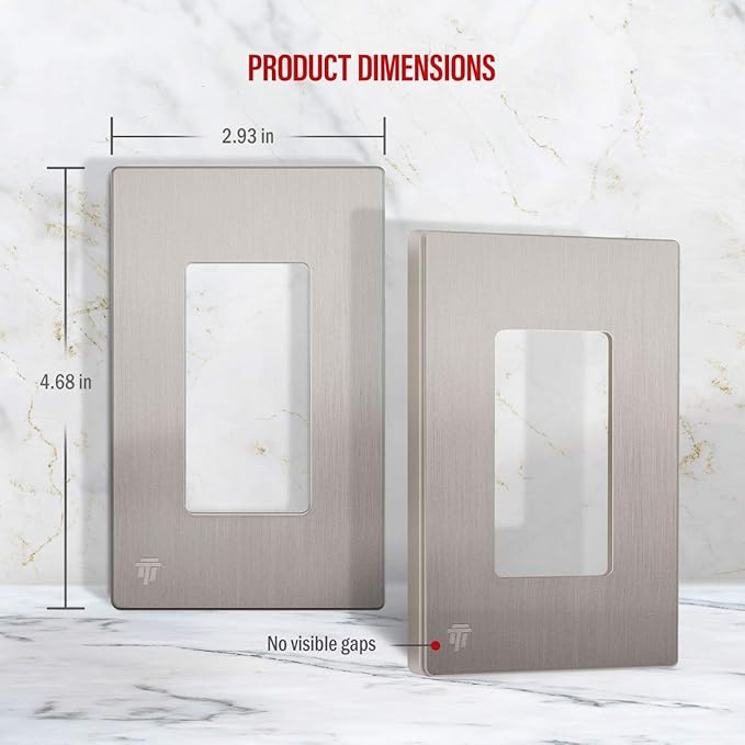 ENERLITES Elite Series Screwless Decorator Wall Plate Child Safe Outlet Cover, Gloss Finish, Size 1-Gang 4.68" H x 2.93" L, Unbreakable Polycarbonate Thermoplastic, SI8831-BNK, Brushed Nickel