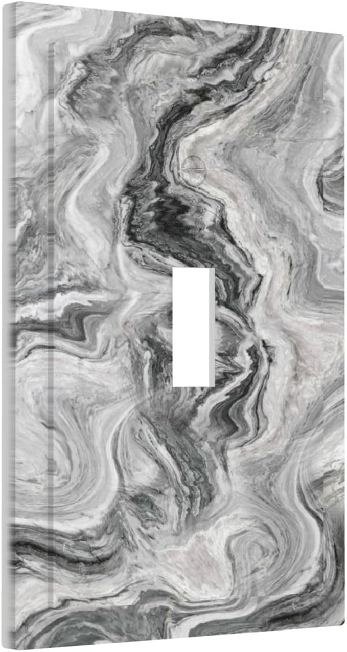 Beautiful Grey Marble Texture Simple Abstract Print Decorative Light Switch Cover 1 Gang Single Toggle Device Electrical Faceplate Switchplates Decorator Outlet Wall Plate for Bathroom Kitchen Decor