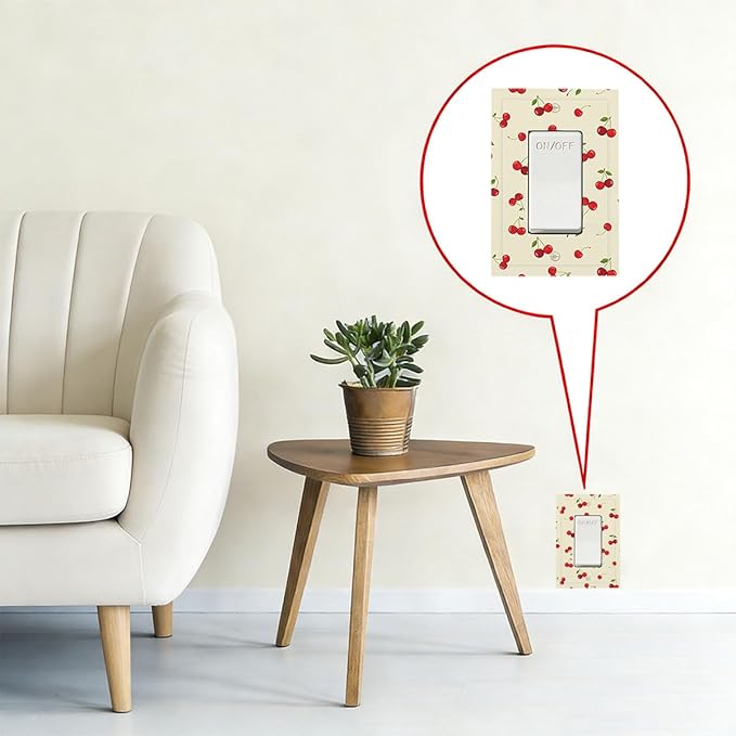 Sweet Cherry Blossom Single Rocker Switch Cover - 1-Gang Standard US Size Playful Cherry Duo Light Switch Covers, Retro Cherry Print for Girls Room Decor