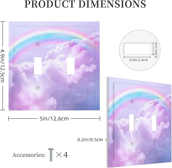 Outlet Covers Rainbow Sky with Clouds 1 Gang Duplex Light Switch Cover Plate Decorative Wall Plates Electrical Switchplate Receptacle for Bathroom Home Decor（2 Pack）