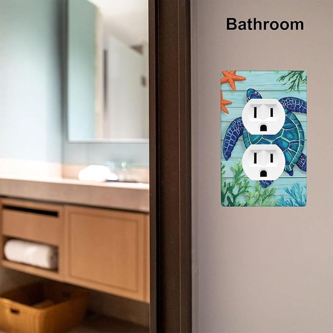Sea Turtle Starfish 1-Gang Duplex Wall Plate, Underwater Marine Life Outlet Cover for Bathroom, Beach House & Coastal Home