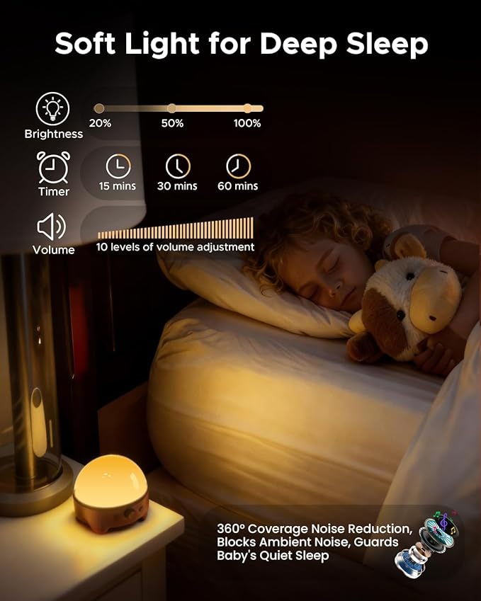 TeckyGem Baby Sound Machine & Night Light for Nursery | 3-In-1 White Noise Sound Machine, Dimmable Nursery Lamp & Projector | 20 Soothing Sounds, Baby Sleep Aid, Gift for Kids, Bedtime & Breastfeeding