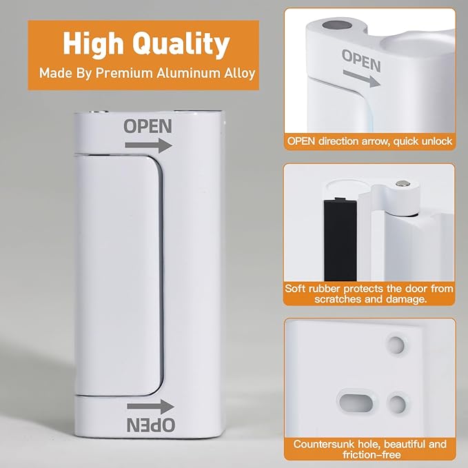 Home Security Door Reinforcement Lock, 1-Pack Upgraded White Front Door Locks for Kids Safety Withstand 800 lbs, Toddler Child Proof Door Lock, Extra Door Lock from Inside Prevent Unauthorized Entry