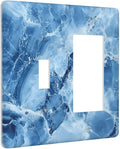 Light Switch Cover Blue Marble Abstract Luxury Modern 2 Gang Toggle Rocker Combo Socket Cover Wall Plates Decorative Switch Plates and Outlet Covers for Bathroom Bedroom Decor