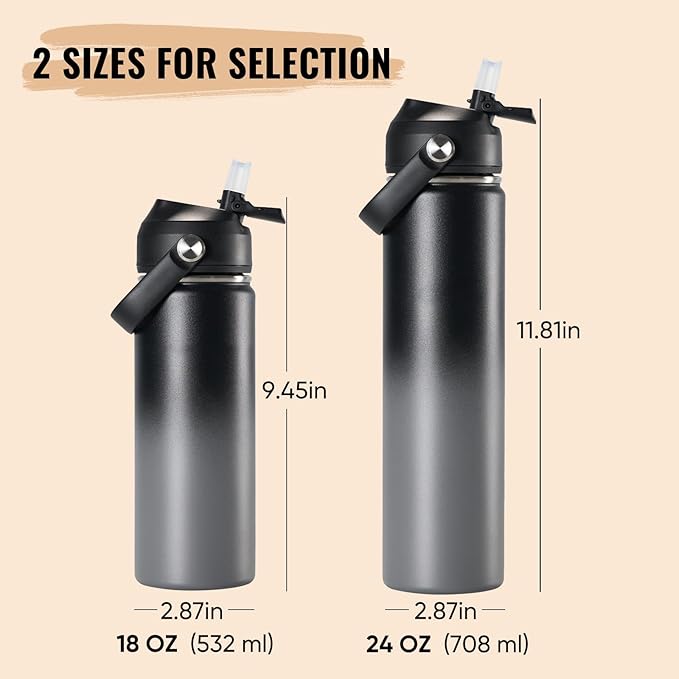 Fijinhom 18oz Insulated Stainless Steel Water Bottle, Wide Mouth Double Wall Vacuum, Silicone Straw, Sweat & Leak Proof, BPA Free Insulated Water Flask for Travel, Keep Cold 24h Hot 12h, Grey