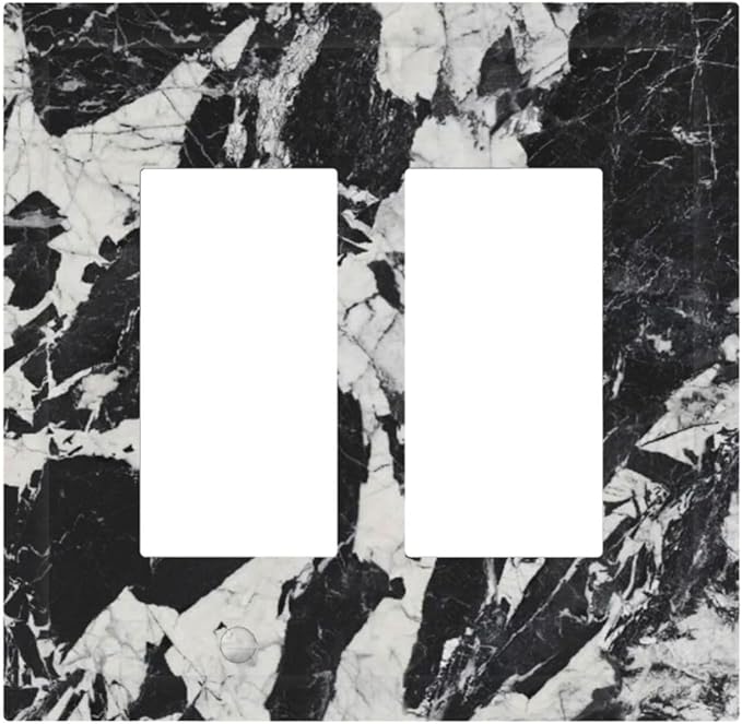 Black White Marble Abstract Luxury Decorative Outlet Covers 2 Gang Double GFCI Rocker Electrical Wall Panels Light Switch Cover Plate for Bathroom Kitchen Decor