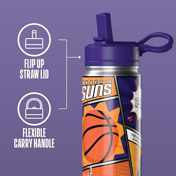 Hydrapeak x NBA Phoenix Suns 20 oz Stainless Steel Water Bottle, Officially Licensed Double Wall Insulated Sports Bottle with Straw Lid, Reusable Leakproof Gift for Kids & Adults