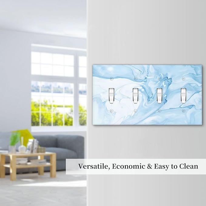 Navy Blue Sea Waves Spilled Ink Marble Simplicity Print Light Switch Covers Quad Toggle Electrical Faceplate 4 Gang Wall Plate Decorative Switch Plates Cover for Bathroom Living Room Decor