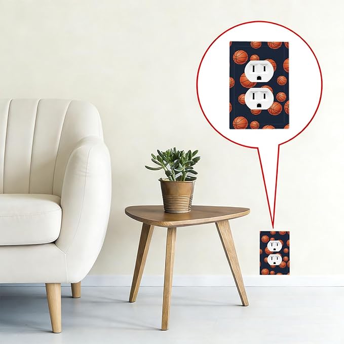 Basketball Duplex Wall Plate - 1-Gang Standard US Size Sports Design Navy Blue Outlet Covers, Vintage Basketball for Boys Room