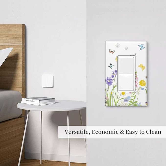 Flower Butterfly Single Gang Rocker Light Switch Cover Plates Decorative Outlet Covers, 1 Gang Rocker Wall Plate