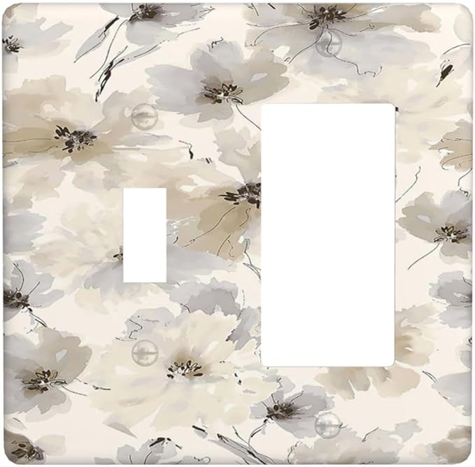 Outlet Covers Beige Flower Watercolor Flower 1 Toggle 1 Rocker Combo Light Switch Cover Plate Decorative Switch Plate Covers Electrical Wall Plate for Bedroom Home Decor