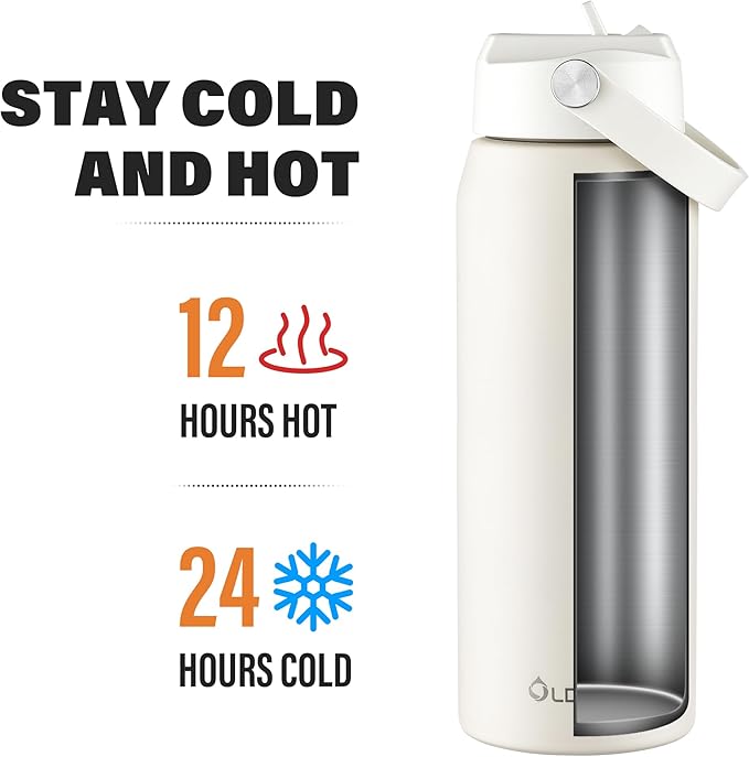 Oldley 18oz Insulated Water Bottle with Straw, Stainless Steel Water Bottle for Sports, Travel, School, BPA-Free Sports Bottles for Adult Kids, Leak-Proof, Beige