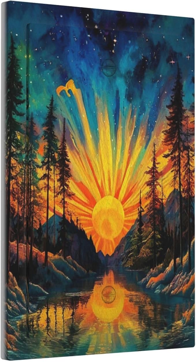 Light Switch Cover Vintage Forest Sun Boho Mountain Starry Sky Decorative Switch Plates 1 Gang Blank No Device Outlet Covers Electrical Wall Plates for Bathroom Bedroom Decor