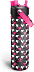 ENCOOL Valentine's Day Insulated Water Bottle with Straw Stainless Steel Water Bottle, Leak-Proof, BPA-Free, Keeps Cold for 24 Hours for Sports, Travel, School (26 oz,Bold Hearts Valentine x Black)