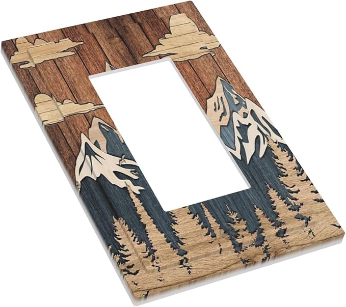 Blue Mountain Range Forest Nature Wilderness Wood Texture Decorative Outlet Covers 1 Gang Single Rocker Light Switch Cover Plate Wall Plates GFCI Faceplate for Farmhouse Home Decor