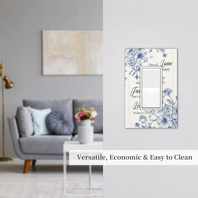 Decorative Outlet Covers Inspirational Quotes Blue Flower Floral 1 Gang Rocker Light Switch Cover Plate Single Wall Plates for Electrical Outlets Switch Plate Covers Faceplate for Home Decor