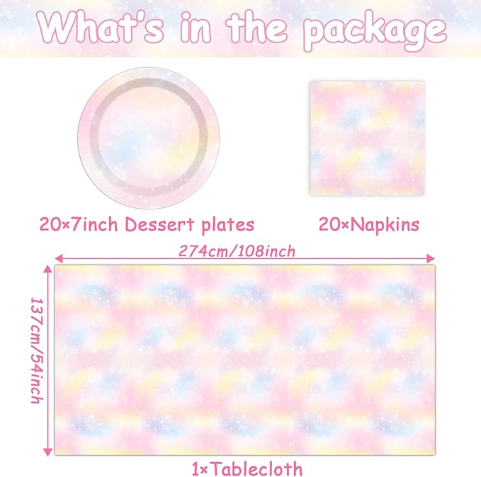 Pastel Rainbow Tableware Set Pastel Birthday Party Plates Napkins Rainbow Theme Party Disposable Table Cover Boho Cake Dessert Dinnerware for Kids Girls Baby Shower Birthday Wedding Decor Supplies