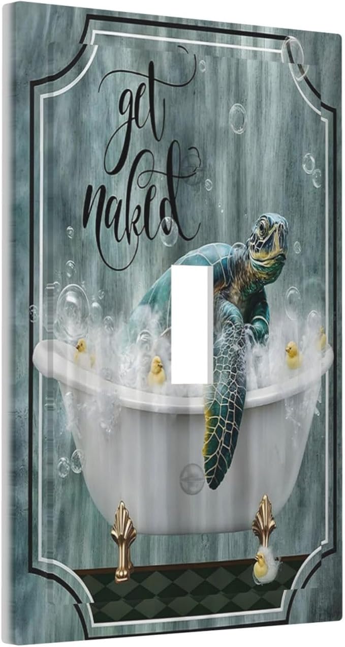 Teal Green Sea Turtle Funny Ocean Vintage Tortoise Beach Theme Decorative Light Switch Cover 1 Gang Single Toggle Device Electrical Faceplate Switchplates Decorator Outlet Wall Plate for Bathroom