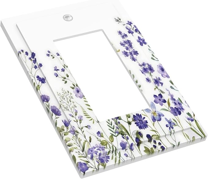 Lavender Wildflowers Purple Flowers Plant Floral Decorative Outlet Covers 1 Gang Single Rocker Light Switch Cover Plate Wall Plates GFCI Faceplate for Bedroom Living Room Decor