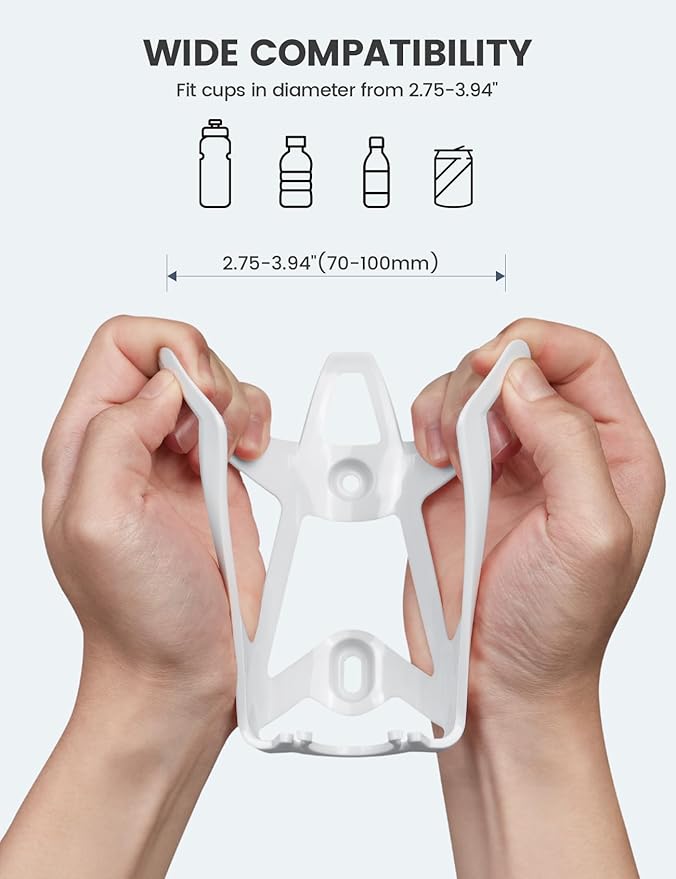 Lamicall 2 Pack Bike Water Bottle Holder - 1.2 Oz Ultralight & Sturdy Bike Cup Holder, Bicycle Drink Cage, Cycling Bike Water Bottle Cage, for 2.75-3.94" Diameter Bottles, White