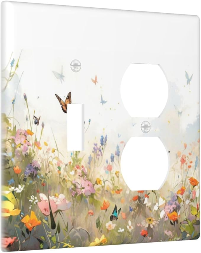 Wildflowers Watercolor Floral Colorful Butterfly Wallplates 1 Toggle 1 Duplex Switch Plate Electrical GFCI Faceplate Decorative Light Switch Covers for Farmhouse Bed Room Decor