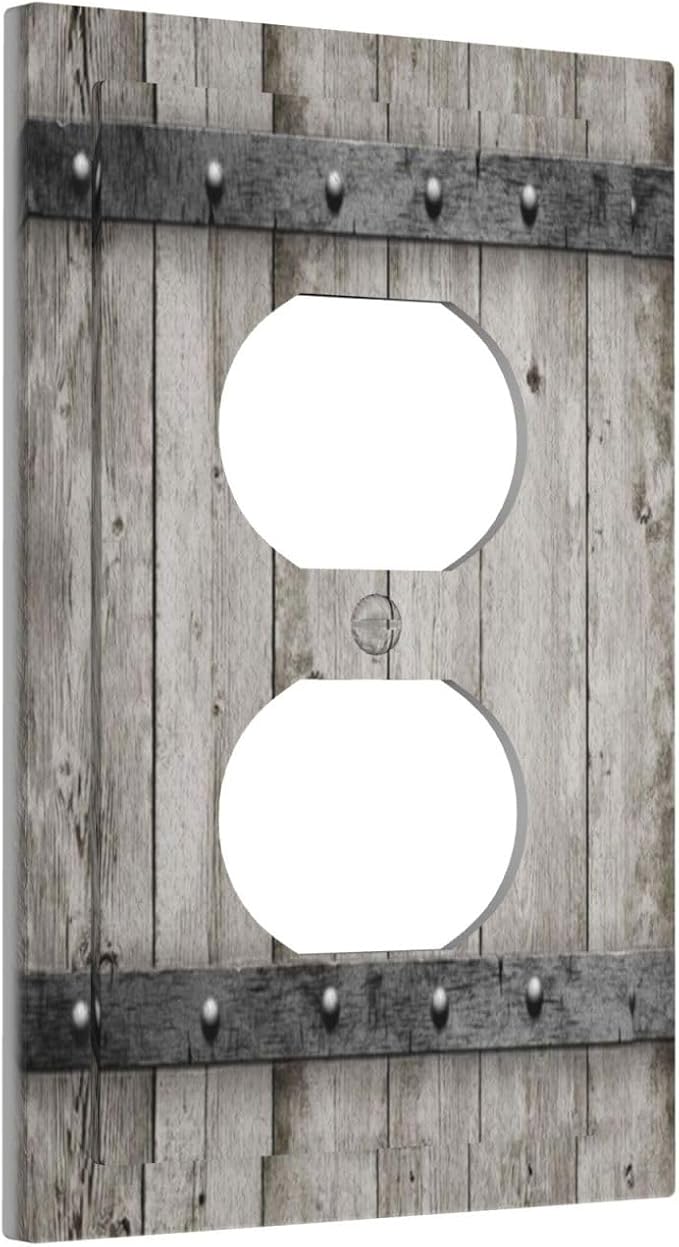 Decorative Outlet Covers Vintage Wood Barn Door Texture Printed Country Farmhouse 1 Gang Wall Plate Receptacle Duplex Light Switch Cover Plate Single Dual Plug Covers Electrical Switchplate
