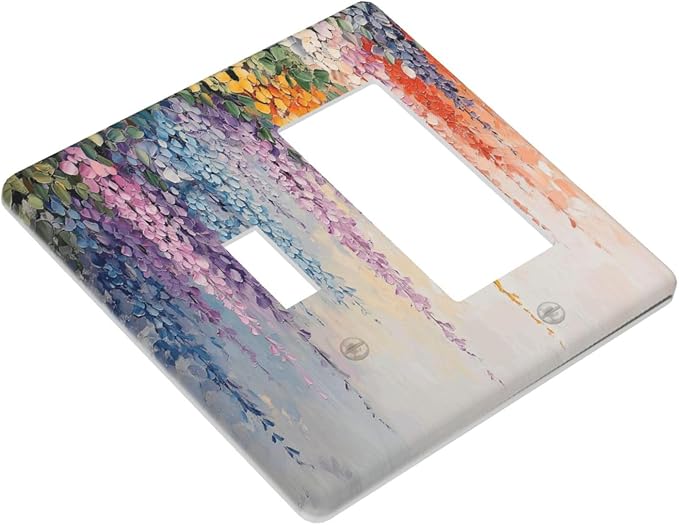 Colorful Wildflower Wisteria Cascade Floral Flower Outlet Covers 1 Toggle 1 Rocker Combination Decorative Wall Plate Electrical Switch Plates Light Switch Cover Plate for Bedroom Living Room Decor