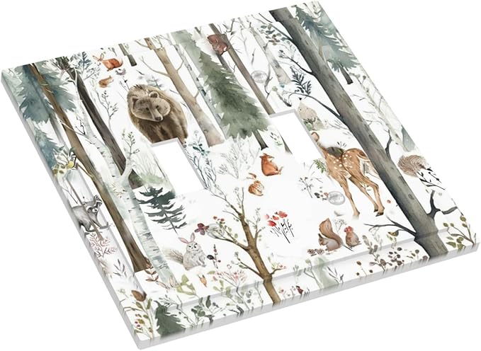 Snow Bear Fox Deer Forest Squirrel Wild Life Animal Decorative Switch Plates 2 Gang Double Toggle Outlet Light Switch Cover Wall Plate Electrical Faceplate for Farmhouse Kids Room Decor