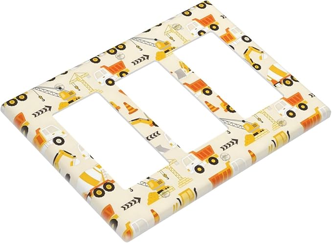 Decorative Outlet Covers Construction Vehicle Yellow Trucks Diggers 3 Gang Light Switch Cover Plate Triple Rocker Wall Plates for Electrical Outlets Switch Plate Covers for Home Decor
