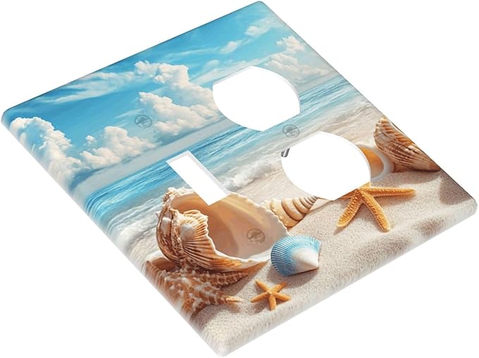 Beach Coastal Seashore Sea Starfish Shell Sand Wallplates 1 Toggle 1 Duplex Switch Plate Electrical GFCI Faceplate Decorative Light Switch Covers for Bathroom Home Decor