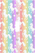 Funny Cute Colorful Girly Rainbow Stripes Unicorn Animal Kid Girls Room Theme 1-Gang Outlet Light Switch Plate Cover Decorative Single Toggle Face Wall Plate Electrical Receptacle Cover Jumbo Size