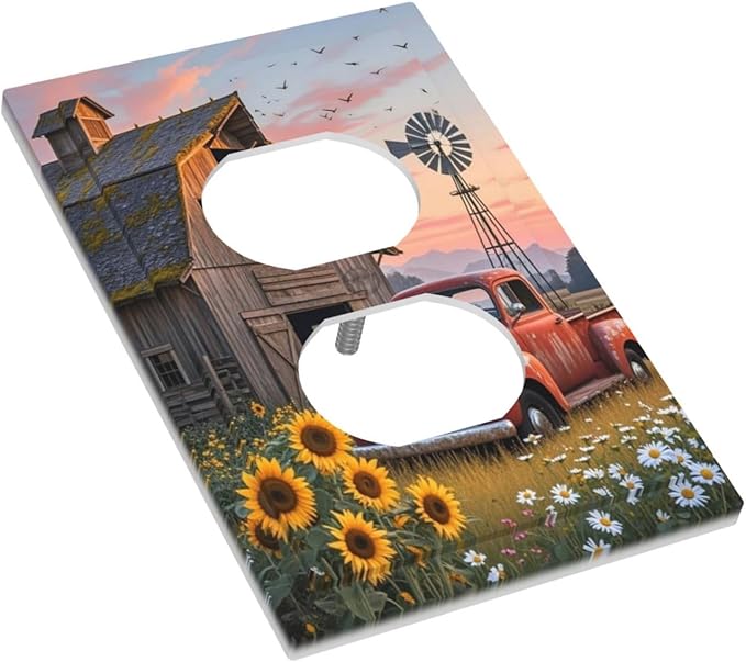 Rustic Barn Red Truck Windmill Sunflower Outlet Covers 1 Gang Duplex Light Switch Cover Decorative Switch Plates Electrical Receptacle Faceplate Wall Plate for Farmhouse Home Decor